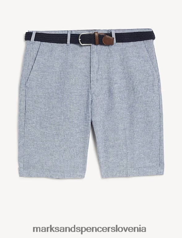 črtaste kratke hlače chino s pasom iz mešanice lanu mornarska mešanica Marks & Spencer oblačila moški 6T8F6X6754