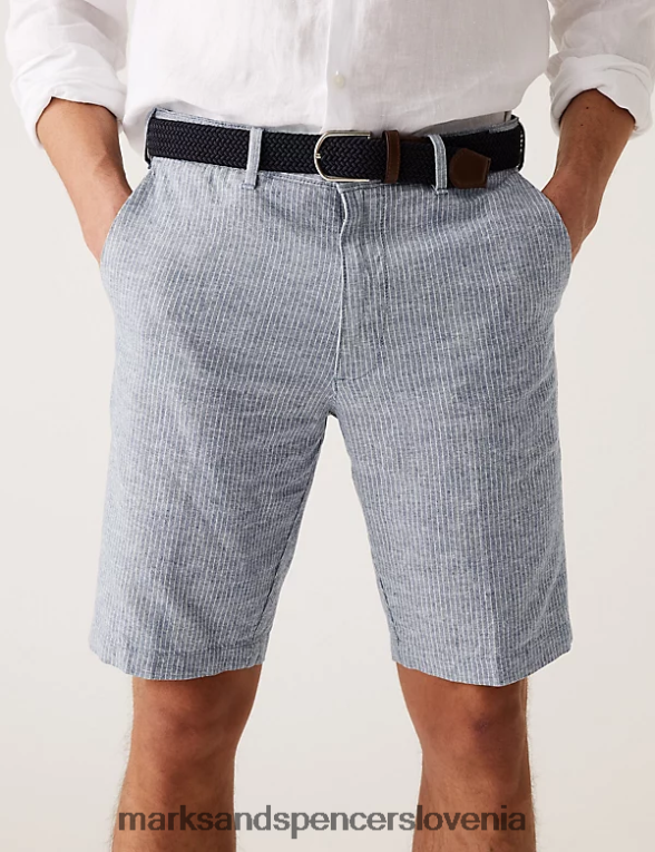črtaste kratke hlače chino s pasom iz mešanice lanu mornarska mešanica Marks & Spencer oblačila moški 6T8F6X6754