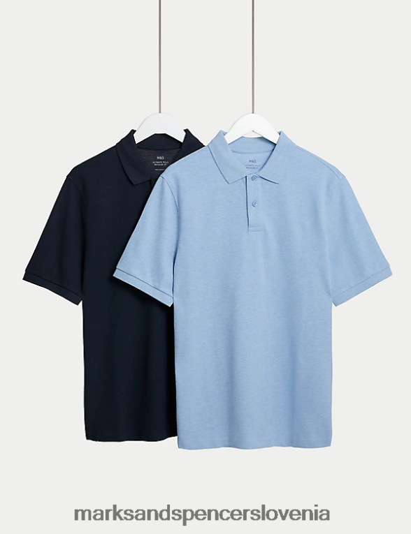 2 paketa polo majic iz čistega bombaža bledo modra mešanica Marks & Spencer oblačila moški 6T8F6X6073