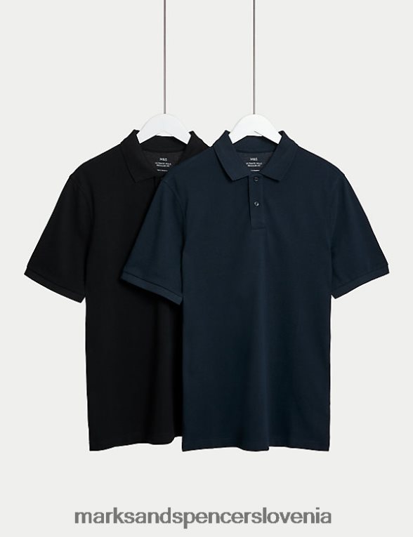2 paketa polo majic iz čistega bombaža črna mešanica Marks & Spencer oblačila moški 6T8F6X6453