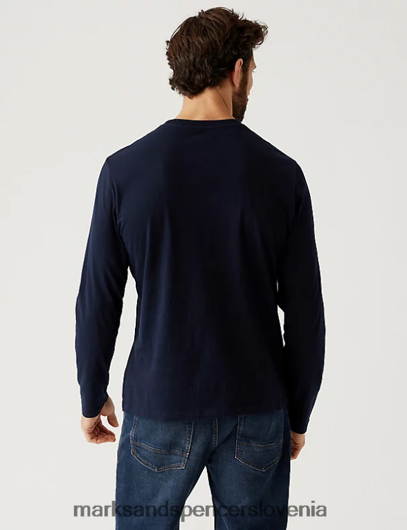 2pk majice z dolgimi rokavi iz čistega bombaža mornarska mešanica Marks & Spencer oblačila moški 6T8F6X5122