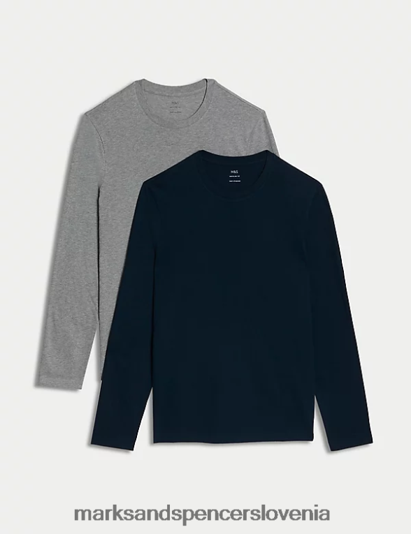 2pk majice z dolgimi rokavi iz čistega bombaža siva mešanica Marks & Spencer oblačila moški 6T8F6X5526
