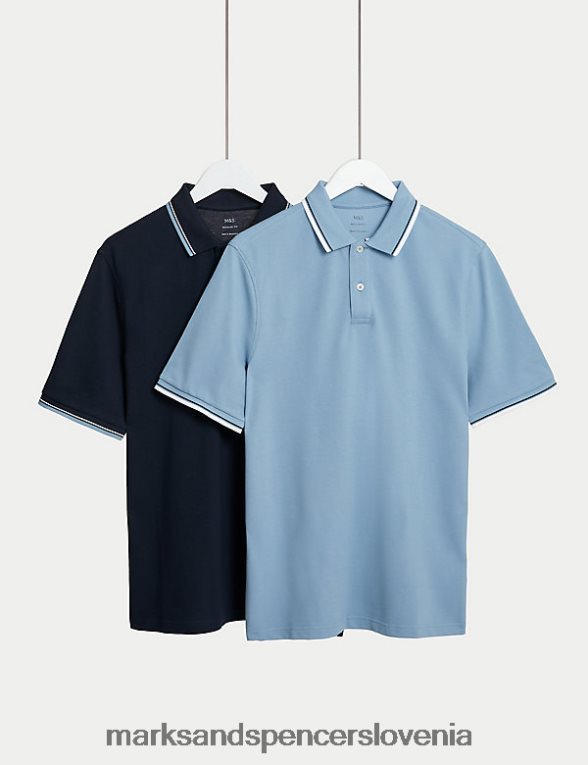 2pk polo majice s konico iz čistega bombaža mornarska mešanica Marks & Spencer oblačila moški 6T8F6X5112