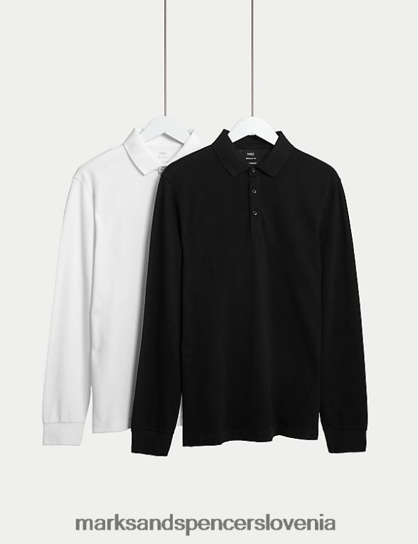 2pk polo majice z dolgimi rokavi iz čistega bombaža bela mešanica Marks & Spencer oblačila moški 6T8F6X5084