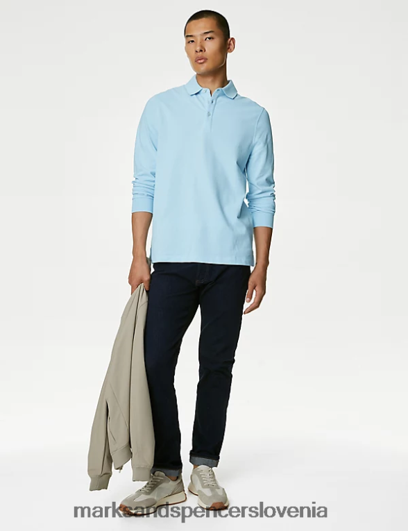 2pk polo majice z dolgimi rokavi iz čistega bombaža bledo modra mešanica Marks & Spencer oblačila moški 6T8F6X5082