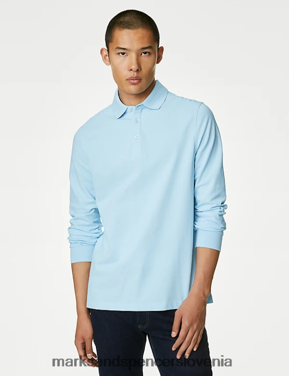 2pk polo majice z dolgimi rokavi iz čistega bombaža bledo modra mešanica Marks & Spencer oblačila moški 6T8F6X5082