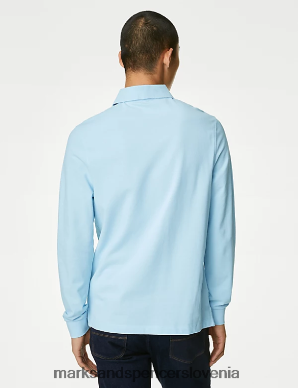 2pk polo majice z dolgimi rokavi iz čistega bombaža bledo modra mešanica Marks & Spencer oblačila moški 6T8F6X5082