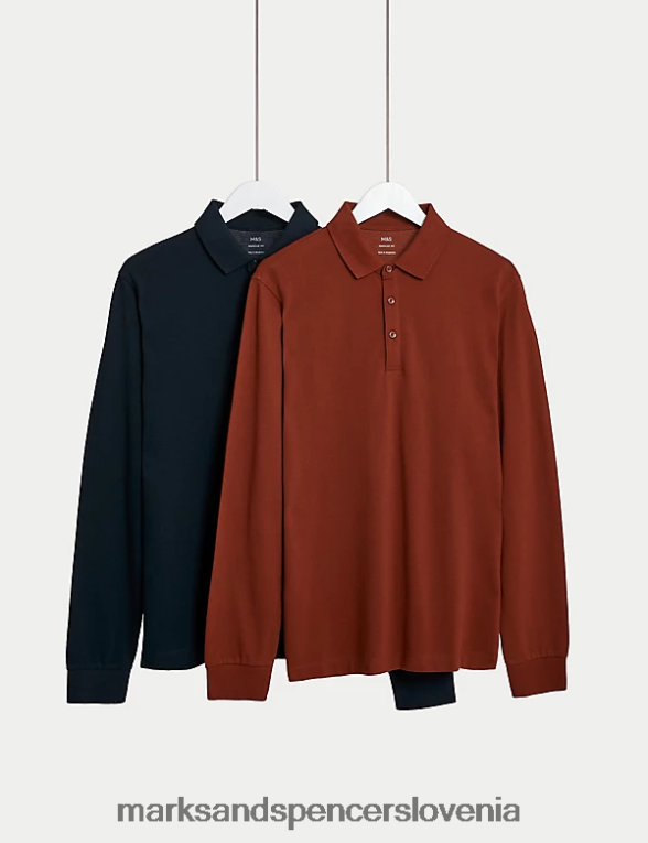 2pk polo majice z dolgimi rokavi iz čistega bombaža mešanica rje Marks & Spencer oblačila moški 6T8F6X5083