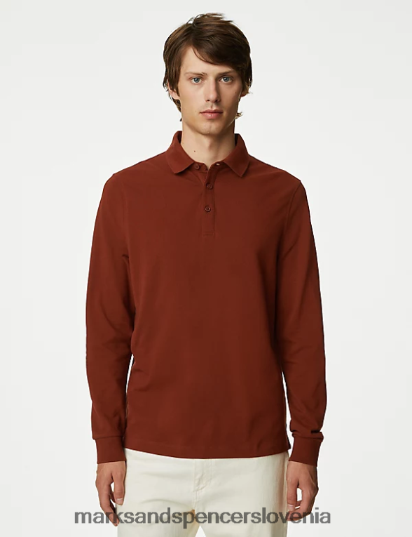 2pk polo majice z dolgimi rokavi iz čistega bombaža mešanica rje Marks & Spencer oblačila moški 6T8F6X5083