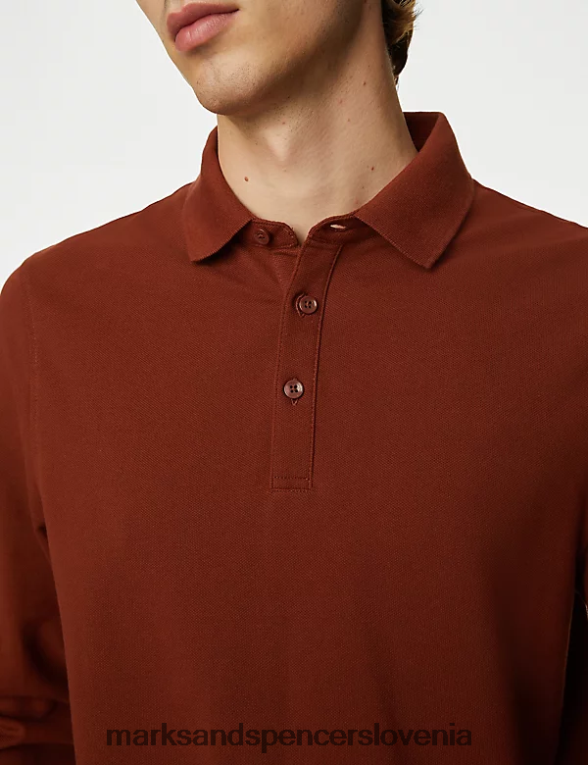 2pk polo majice z dolgimi rokavi iz čistega bombaža mešanica rje Marks & Spencer oblačila moški 6T8F6X5083