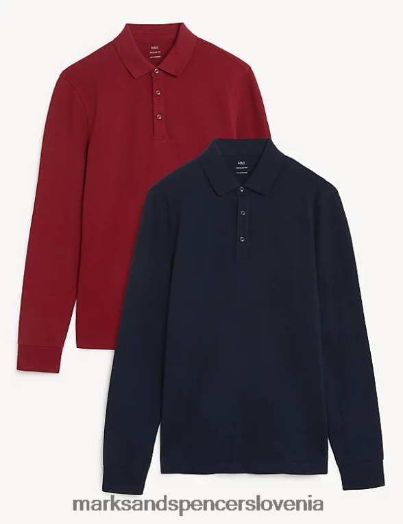 2pk polo majice z dolgimi rokavi iz čistega bombaža mornarska mešanica Marks & Spencer oblačila moški 6T8F6X4770