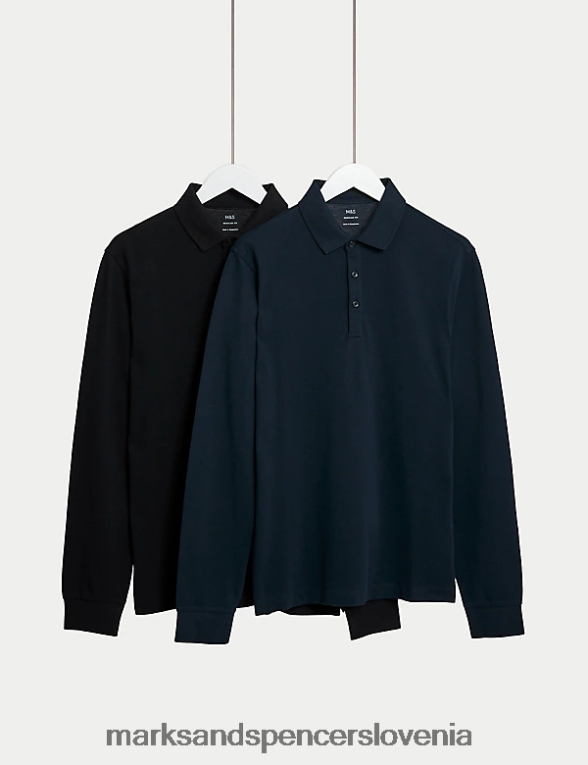 2pk polo majice z dolgimi rokavi iz čistega bombaža črna mešanica Marks & Spencer oblačila moški 6T8F6X5085