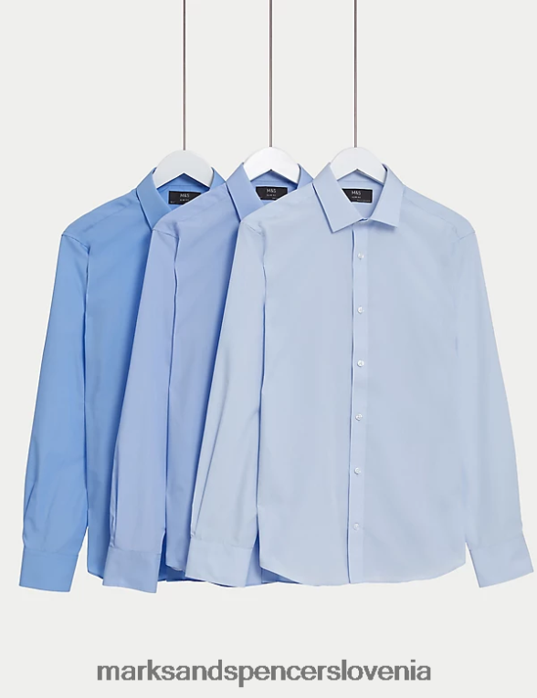 3pk ozke srajce z dolgimi rokavi iz mešanega bombaža modra Marks & Spencer oblačila moški 6T8F6X6658