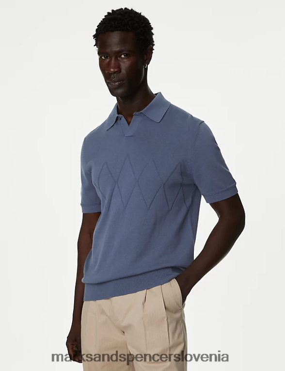 Lovell pletena polo majica iz čistega bombaža modra Marks & Spencer oblačila moški 6T8F6X6295