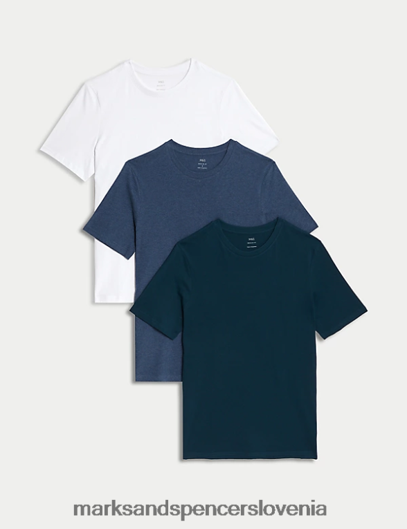 Majice s kratkimi rokavi iz čistega bombaža 3pk z okroglim izrezom denim mix Marks & Spencer oblačila moški 6T8F6X5096