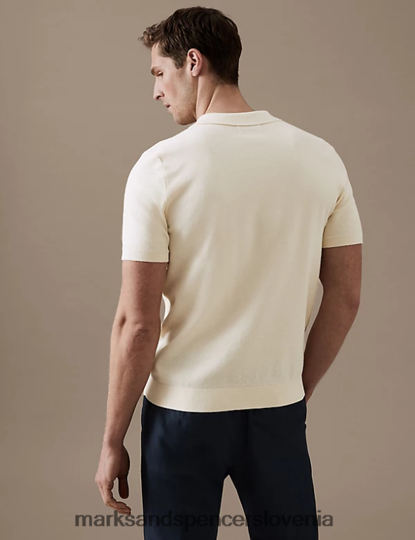 bombažna pletena polo majica s kratkimi rokavi ekru Marks & Spencer oblačila moški 6T8F6X6388