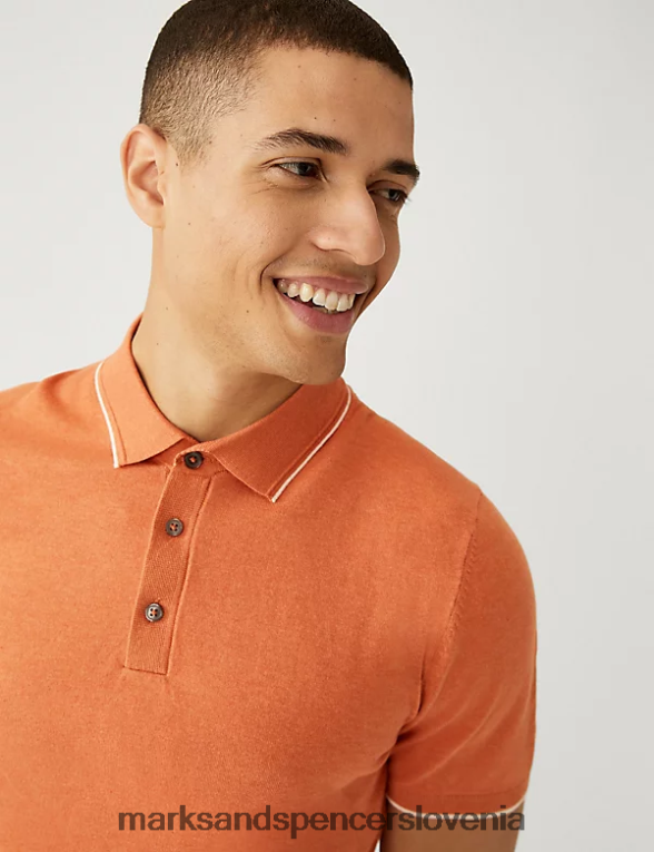 bombažna pletena polo majica s kratkimi rokavi oranžna Marks & Spencer oblačila moški 6T8F6X6364
