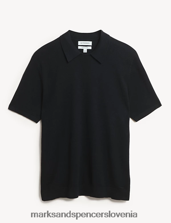 bombažna pletena polo majica s kratkimi rokavi Črna Marks & Spencer oblačila moški 6T8F6X6004