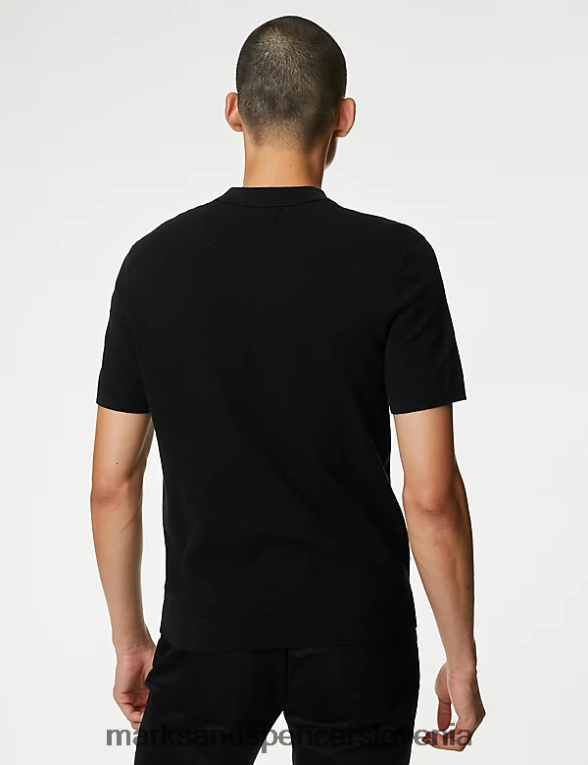 bombažna pletena polo majica s kratkimi rokavi Črna Marks & Spencer oblačila moški 6T8F6X6004