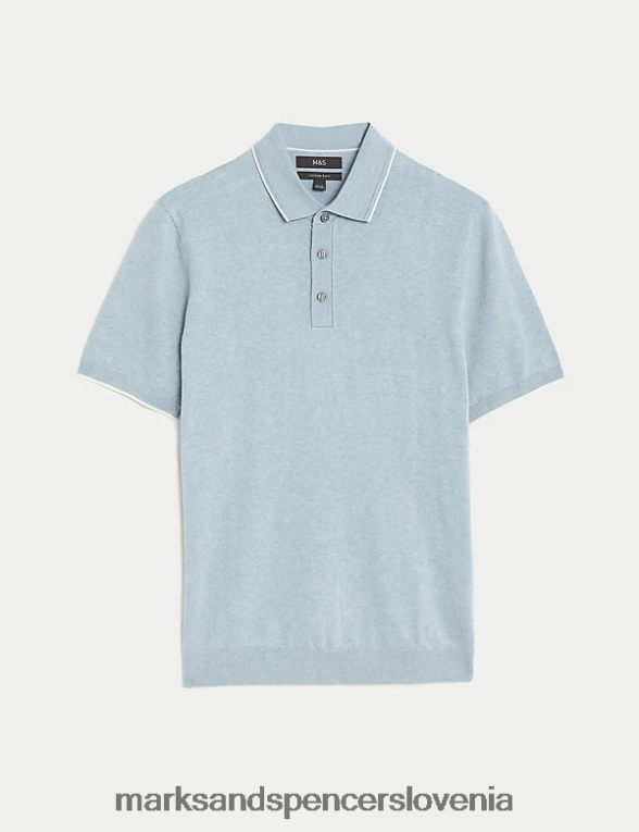 bombažna pletena polo majica s kratkimi rokavi svetlo modra Marks & Spencer oblačila moški 6T8F6X6684