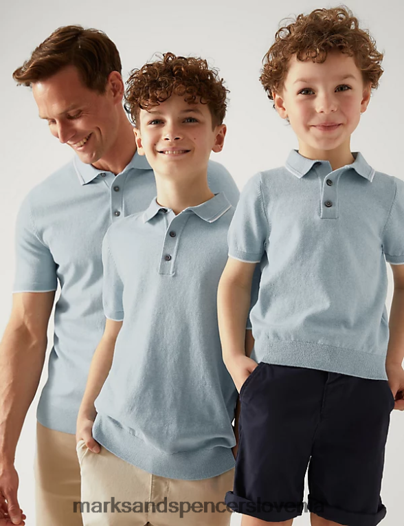 bombažna pletena polo majica s kratkimi rokavi svetlo modra Marks & Spencer oblačila moški 6T8F6X6684