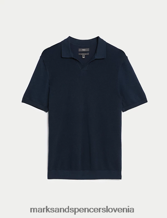 bombažna pletena polo majica z odprtim ovratnikom temna mornarica Marks & Spencer oblačila moški 6T8F6X7270