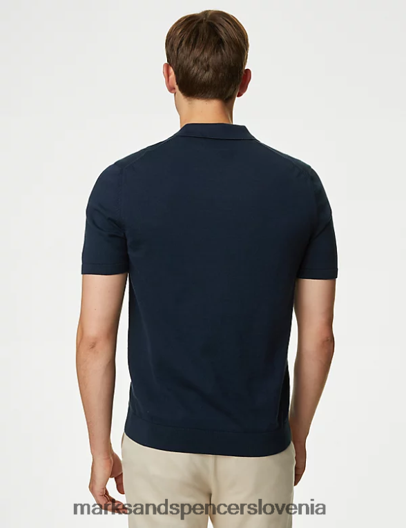 bombažna pletena polo majica z odprtim ovratnikom temna mornarica Marks & Spencer oblačila moški 6T8F6X7270