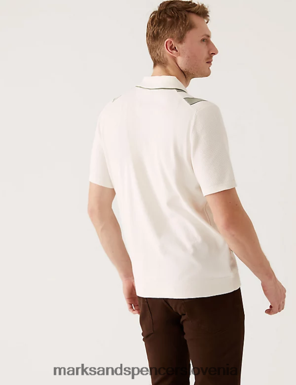 bombažna črtasta pletena polo majica ecru mešanica Marks & Spencer oblačila moški 6T8F6X6592