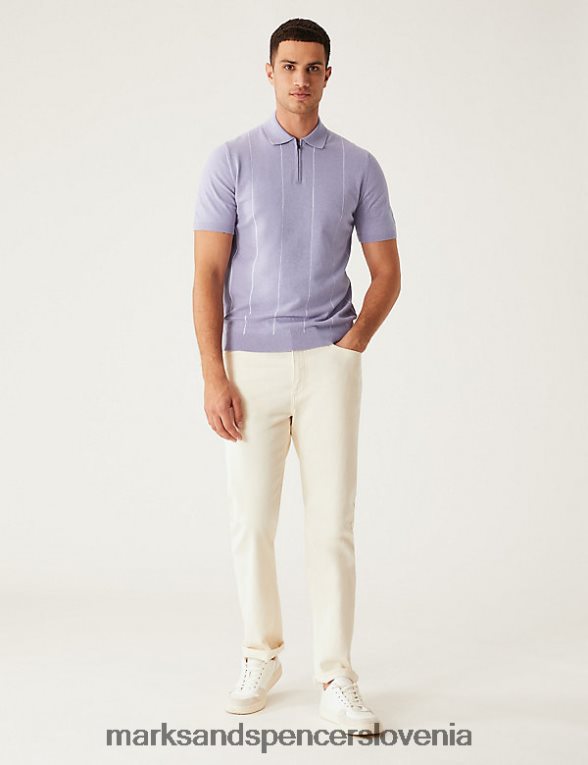 bombažna črtasta pletena polo majica lila Marks & Spencer oblačila moški 6T8F6X6532