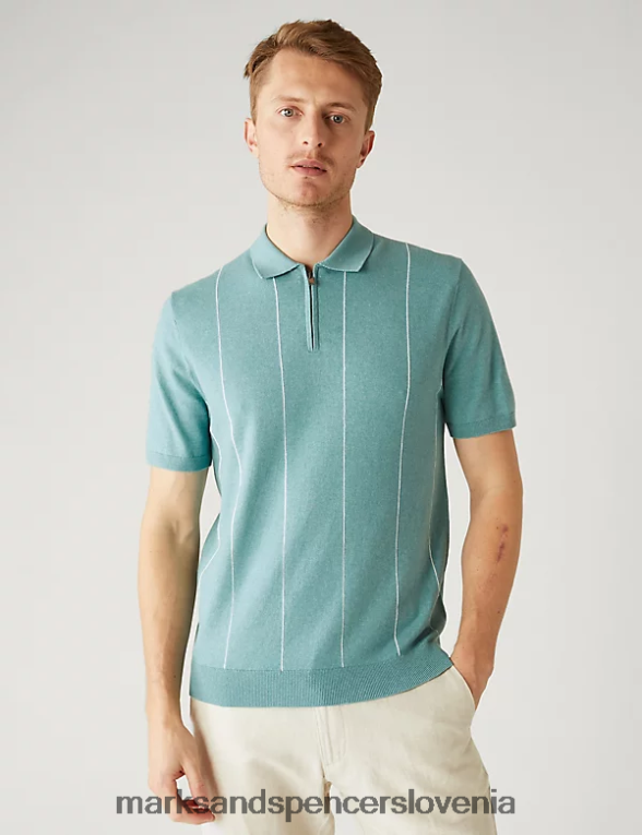bombažna črtasta pletena polo majica zaprašena voda Marks & Spencer oblačila moški 6T8F6X6884