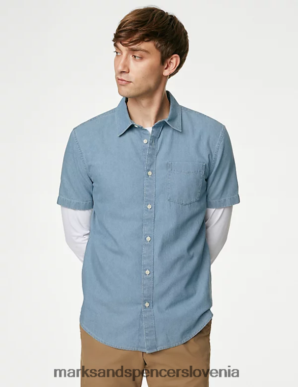 denim srajca svetlo modra Marks & Spencer oblačila moški 6T8F6X5757