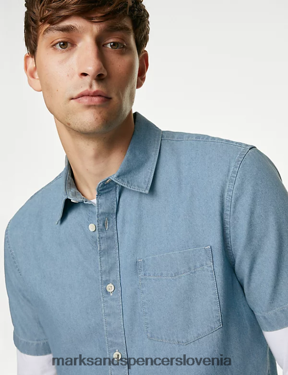 denim srajca svetlo modra Marks & Spencer oblačila moški 6T8F6X5757