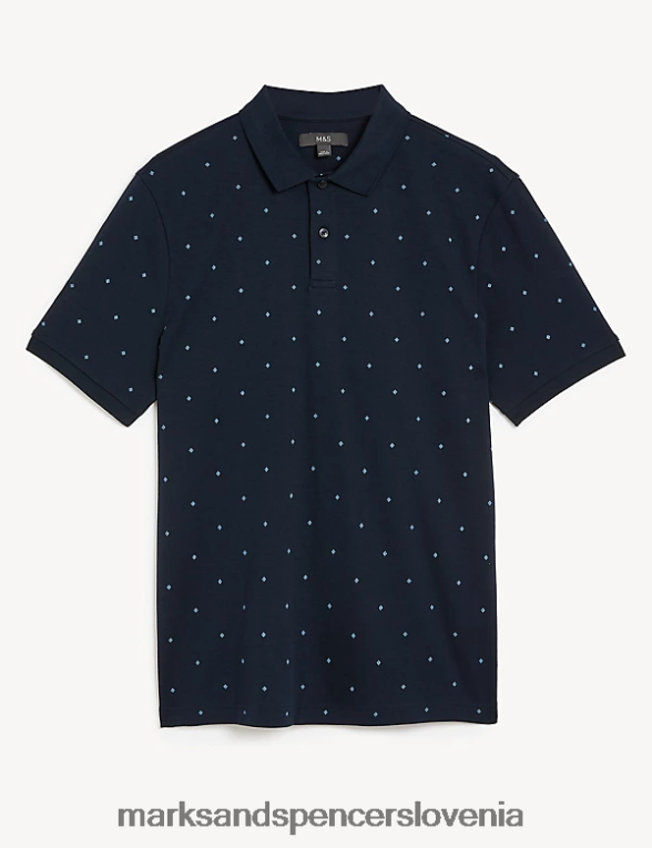 geometrijska polo majica iz čistega bombaža temna mornarica Marks & Spencer oblačila moški 6T8F6X6323