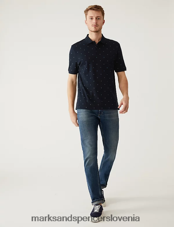 geometrijska polo majica iz čistega bombaža temna mornarica Marks & Spencer oblačila moški 6T8F6X6323