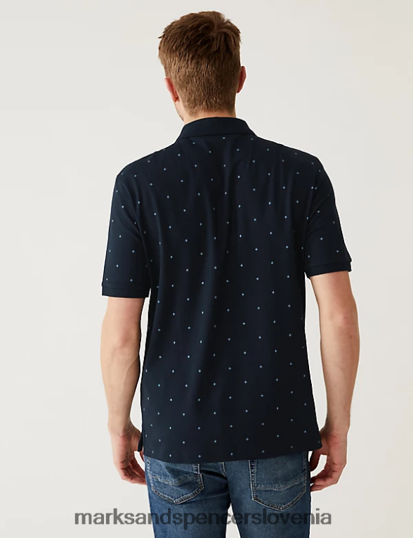 geometrijska polo majica iz čistega bombaža temna mornarica Marks & Spencer oblačila moški 6T8F6X6323