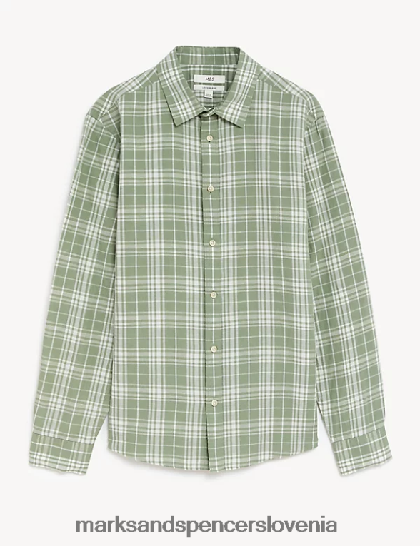 karirasta srajca iz lanene mešanice zelena mešanica Marks & Spencer oblačila moški 6T8F6X5320