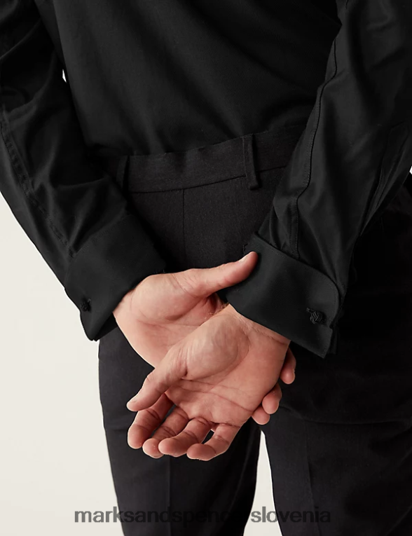 krojena srajca v obliki ribje kosti iz čistega bombaža Črna Marks & Spencer oblačila moški 6T8F6X6752