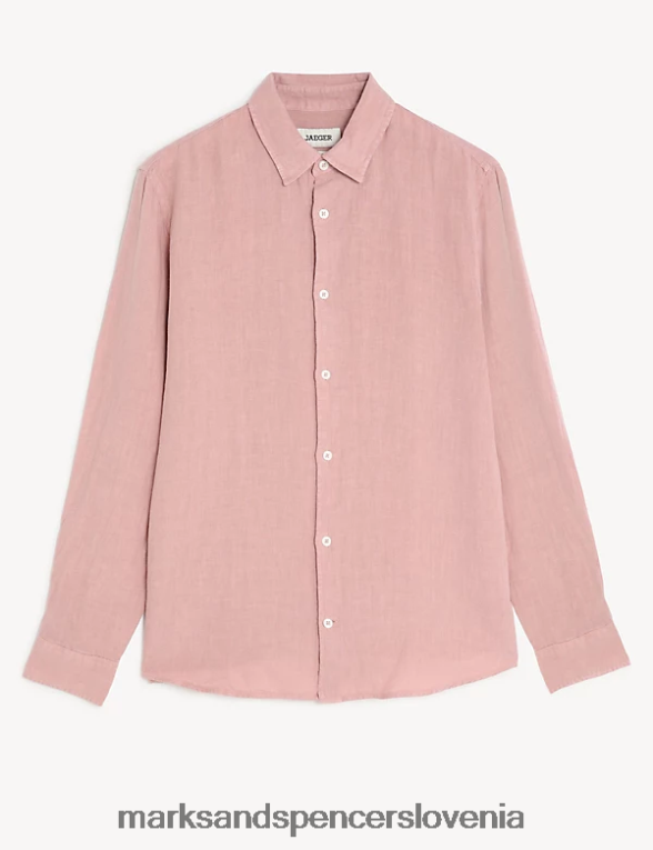 luksuzna srajca z dolgimi rokavi iz čistega lanu temno roza Marks & Spencer oblačila moški 6T8F6X5743
