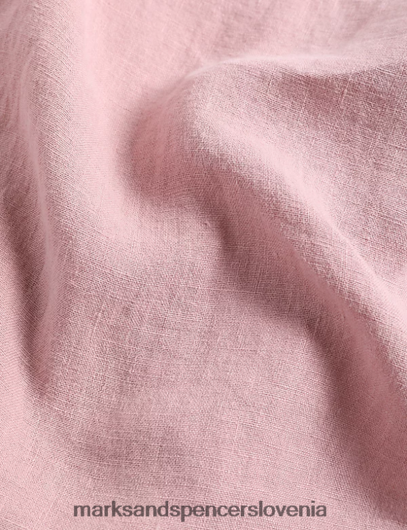 luksuzna srajca z dolgimi rokavi iz čistega lanu temno roza Marks & Spencer oblačila moški 6T8F6X5743