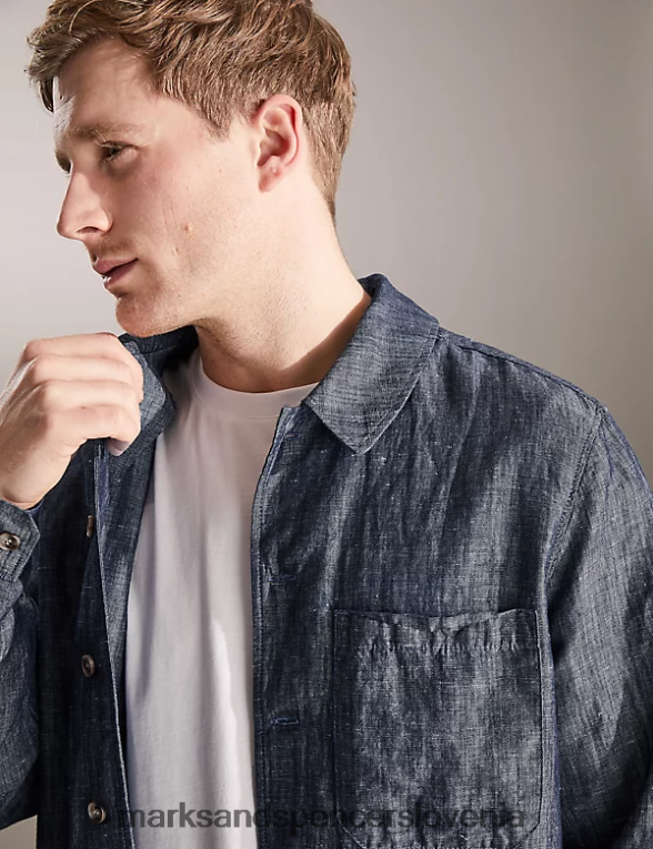 majica bogata z bombažem chambray Marks & Spencer oblačila moški 6T8F6X5479