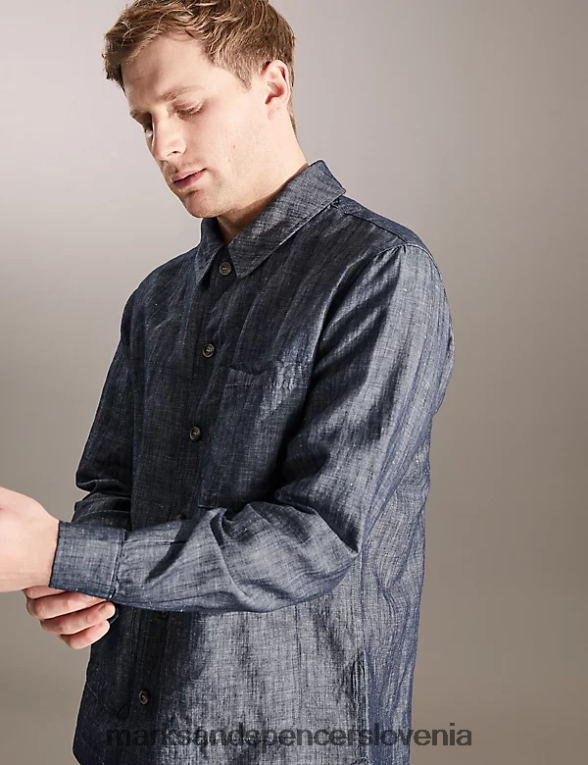 majica bogata z bombažem chambray Marks & Spencer oblačila moški 6T8F6X5479