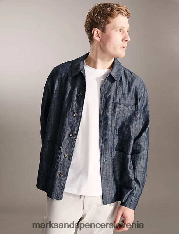 majica bogata z bombažem chambray Marks & Spencer oblačila moški 6T8F6X5479