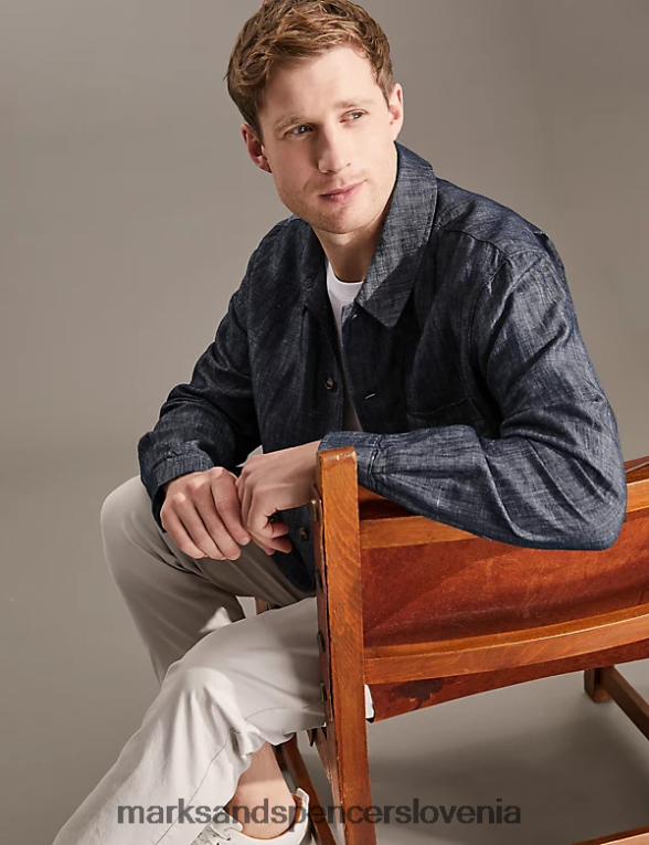majica bogata z bombažem chambray Marks & Spencer oblačila moški 6T8F6X5479