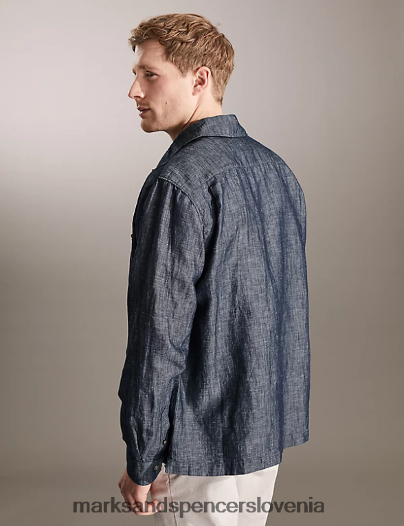 majica bogata z bombažem chambray Marks & Spencer oblačila moški 6T8F6X5479