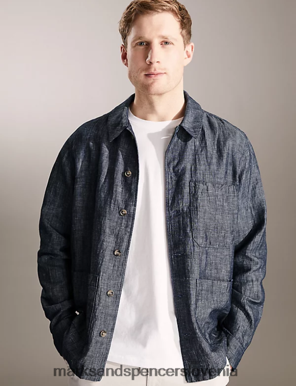 majica bogata z bombažem chambray Marks & Spencer oblačila moški 6T8F6X5479