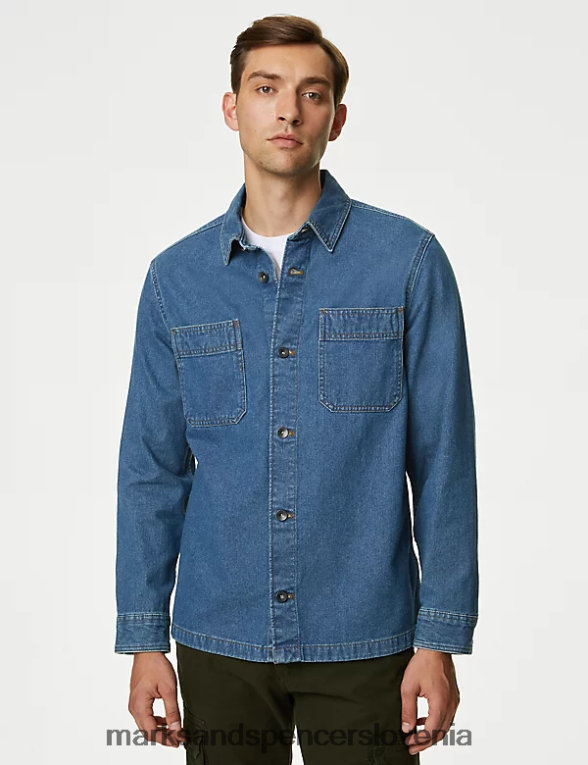 majica iz jeansa srednje modra Marks & Spencer oblačila moški 6T8F6X6967