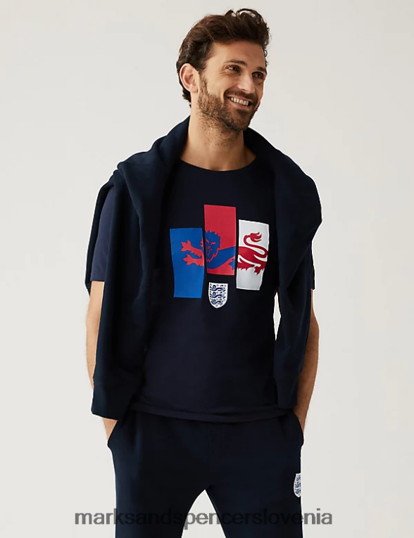 majica s kratkimi rokavi angleški lev iz čistega bombaža mornarica Marks & Spencer oblačila moški 6T8F6X6085
