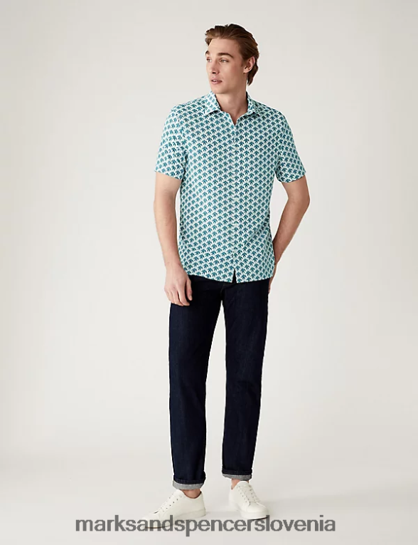 majica s potiskom dlani teal mešanica Marks & Spencer oblačila moški 6T8F6X6701