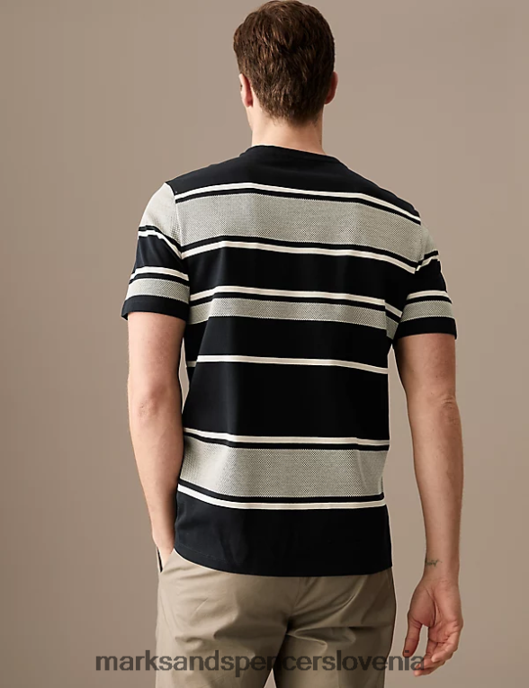 majica s črtasto teksturo iz čistega bombaža temna mornarica Marks & Spencer oblačila moški 6T8F6X6268