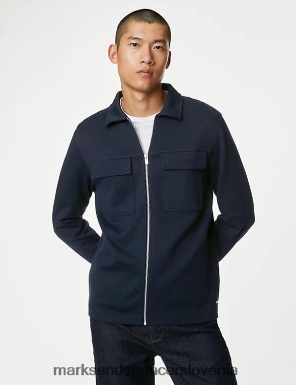 majica z bogato bombažno teksturo temna mornarica Marks & Spencer oblačila moški 6T8F6X4965